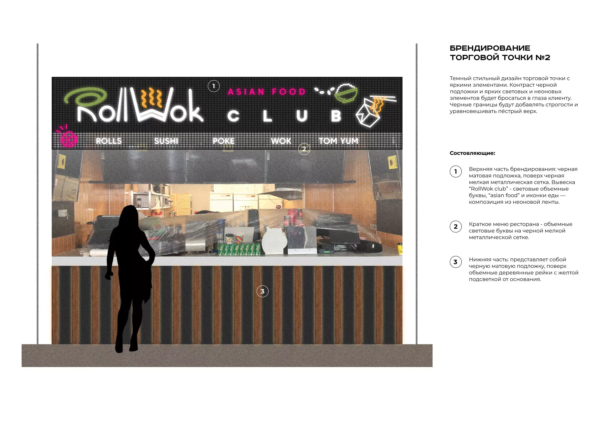 Брендирование торговых точек суши-бара «Roll Wok Club» в Калтане